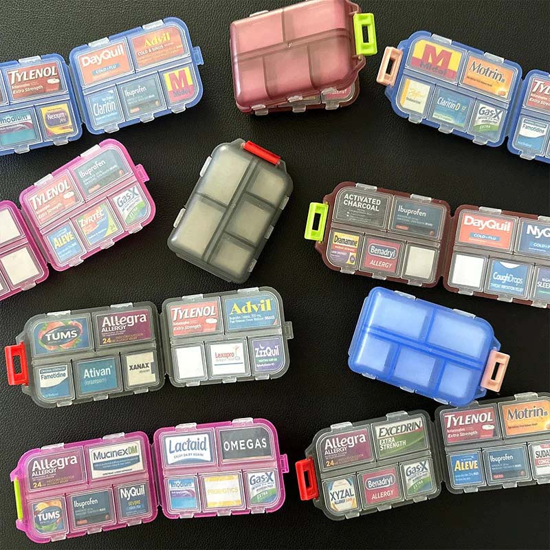 Portable Pill Organizer with Labels