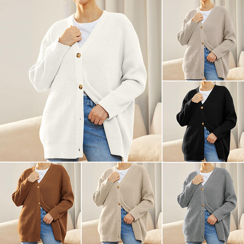 Knitted V-neck solid color sweater