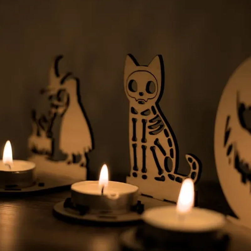 Spooky Skeleton Cat Tealight Holder