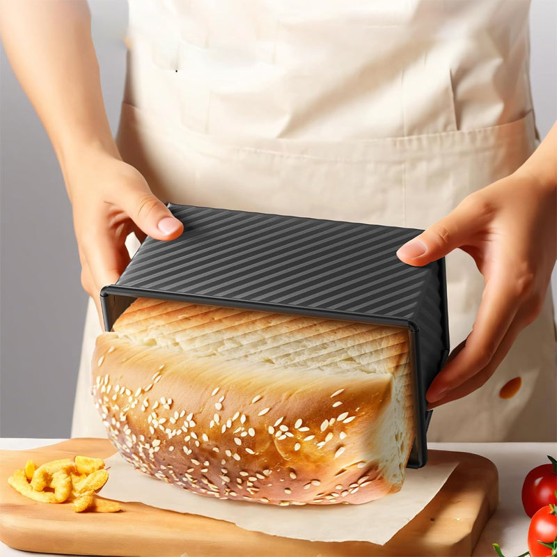 Golden Wavy Toast Box – Non-Stick Loaf Pan with Lid