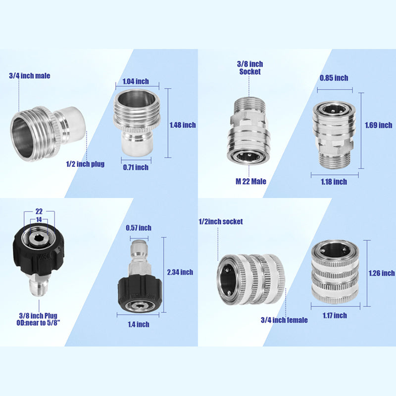 Stainless Steel High-Pressure Washer Adapter Kit – M22-14 to 3/8 Quick Connect