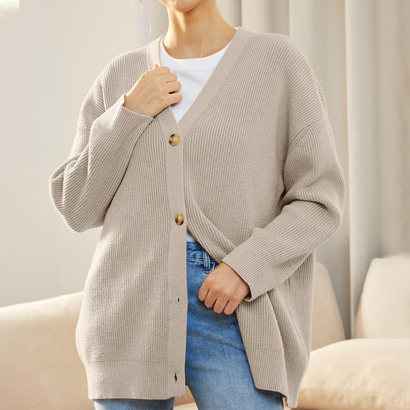 Knitted V-neck solid color sweater