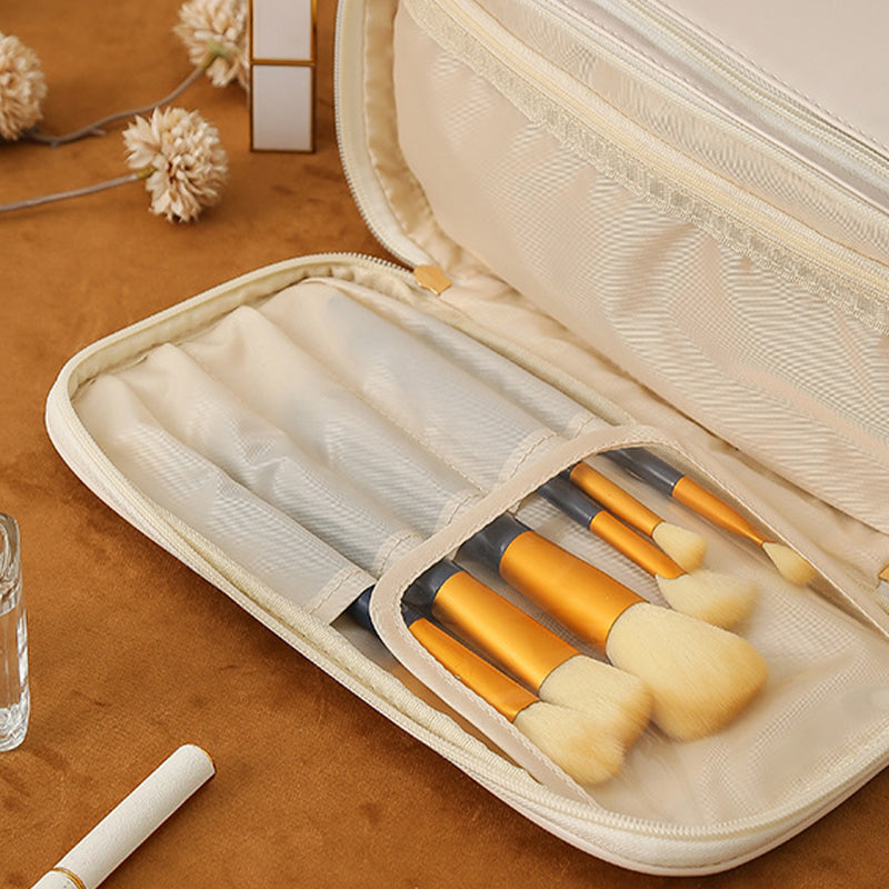 Dual-Zipper Travel Makeup Bag Large-Capacity High-Aesthetic Design