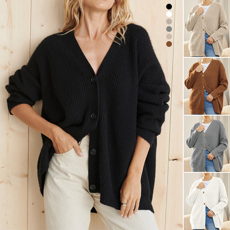 Knitted V-neck solid color sweater