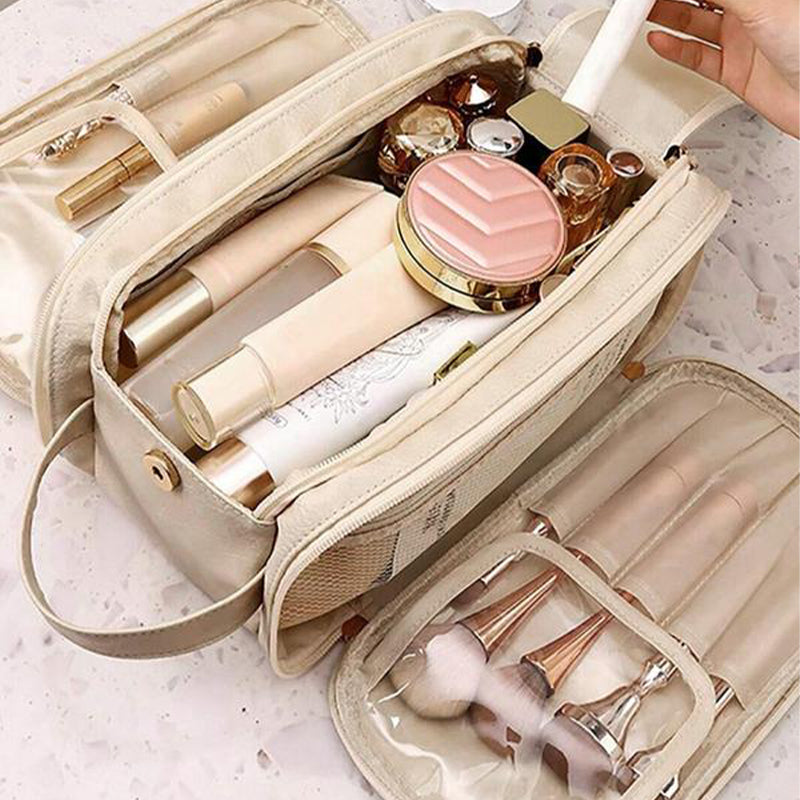 Dual-Zipper Travel Makeup Bag Large-Capacity High-Aesthetic Design