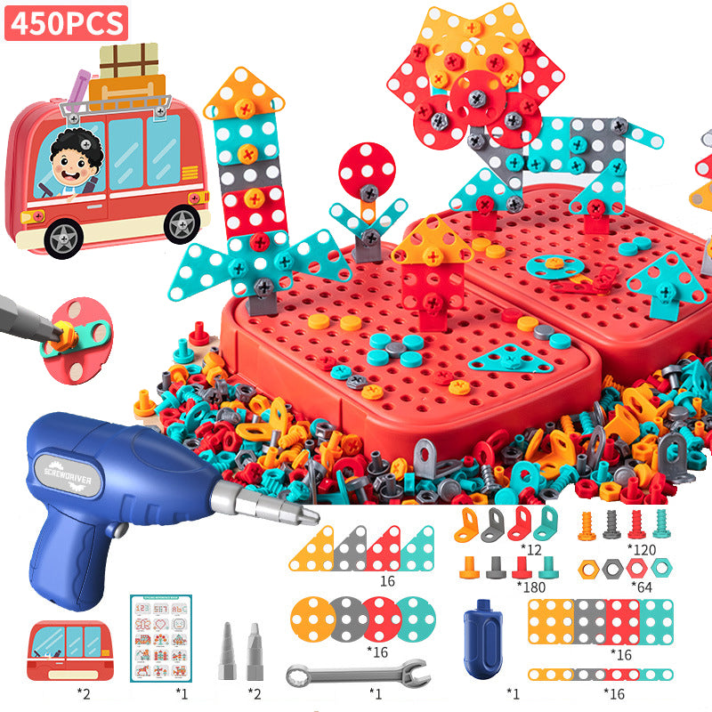 Children's DIY Puzzle Toy Toolbox with Drill Educational Assembly Playset