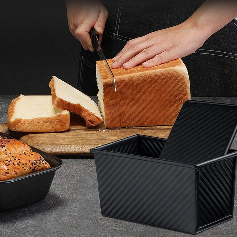 Golden Wavy Toast Box – Non-Stick Loaf Pan with Lid