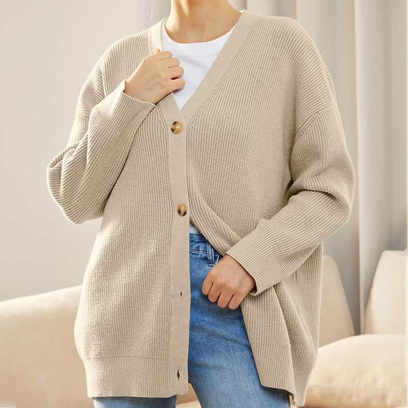 Knitted V-neck solid color sweater