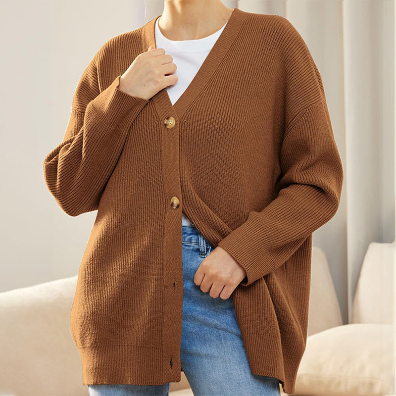 Knitted V-neck solid color sweater