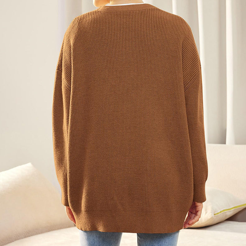 Knitted V-neck solid color sweater