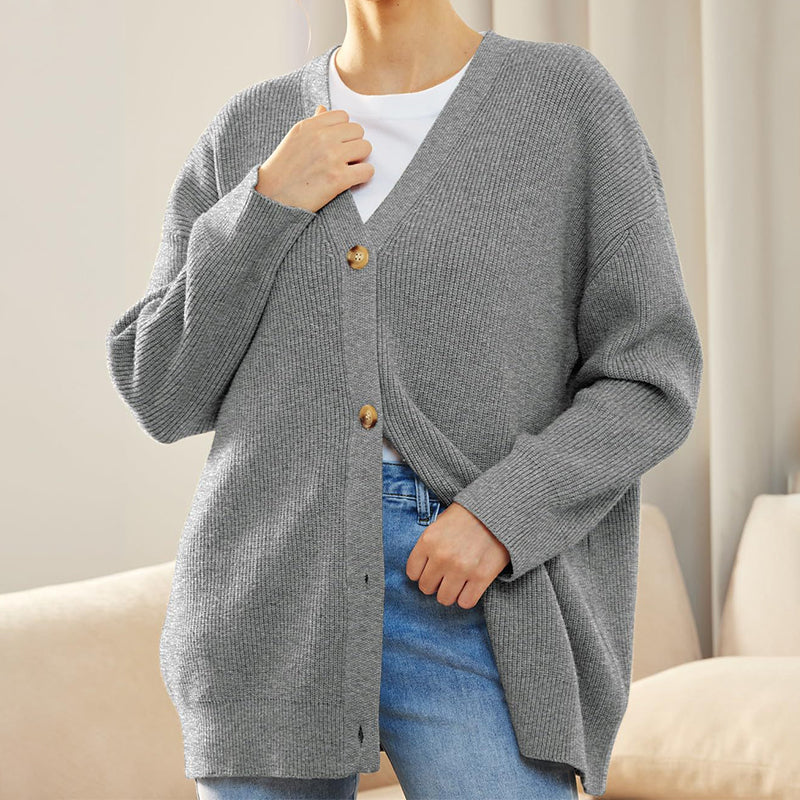 Knitted V-neck solid color sweater