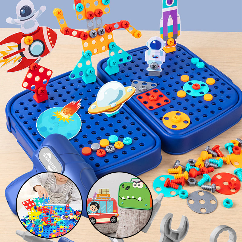 Children's DIY Puzzle Toy Toolbox with Drill Educational Assembly Playset