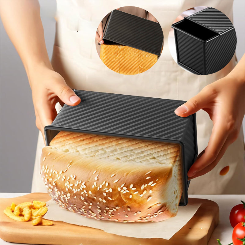 Golden Wavy Toast Box – Non-Stick Loaf Pan with Lid