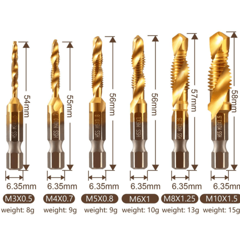 6 piece metric thread tap drill bits set