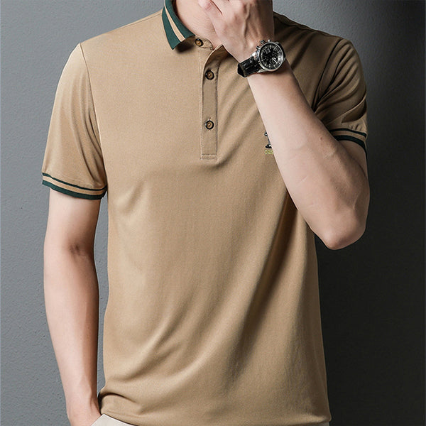 Ice silk lapel embroidered polo shirt