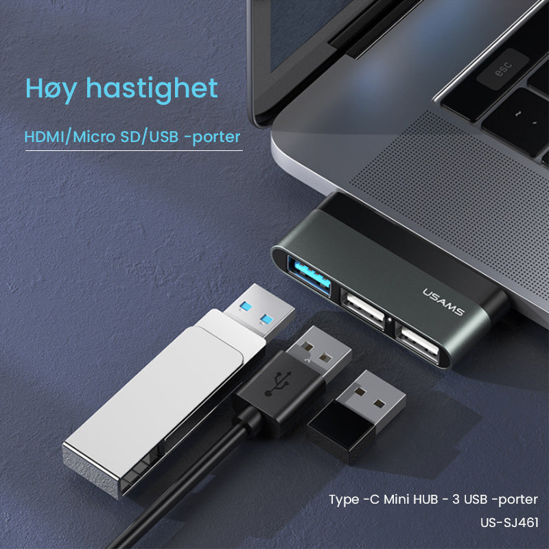 USB-C til 3-port USB-Hub
