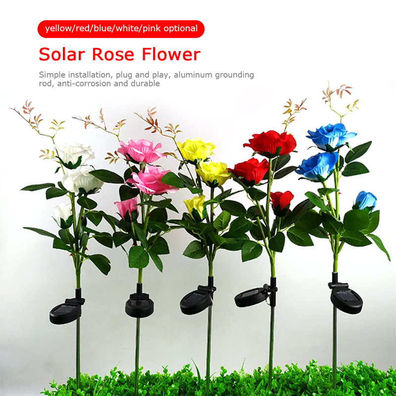 3LED Solar Rose Flower Light Waterproof Garden Landscape Lamp Outdoor Lawn Lamp Home Decorative Flower Night Lights