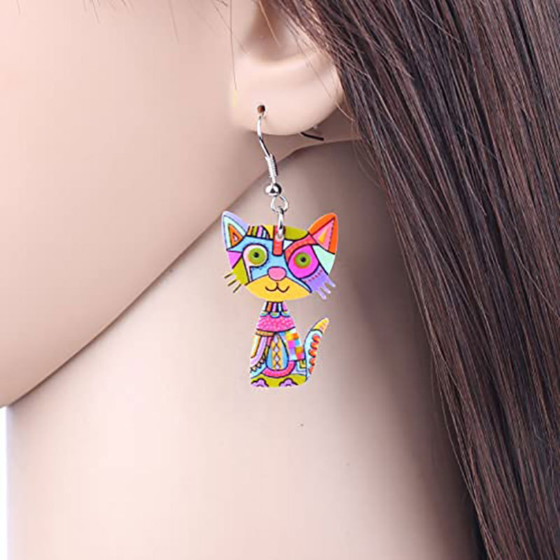 Painted Acrylic Cat Earrings