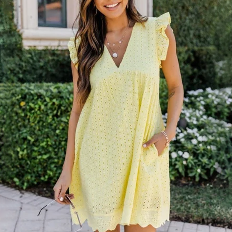 Lace cutout dress with pockets