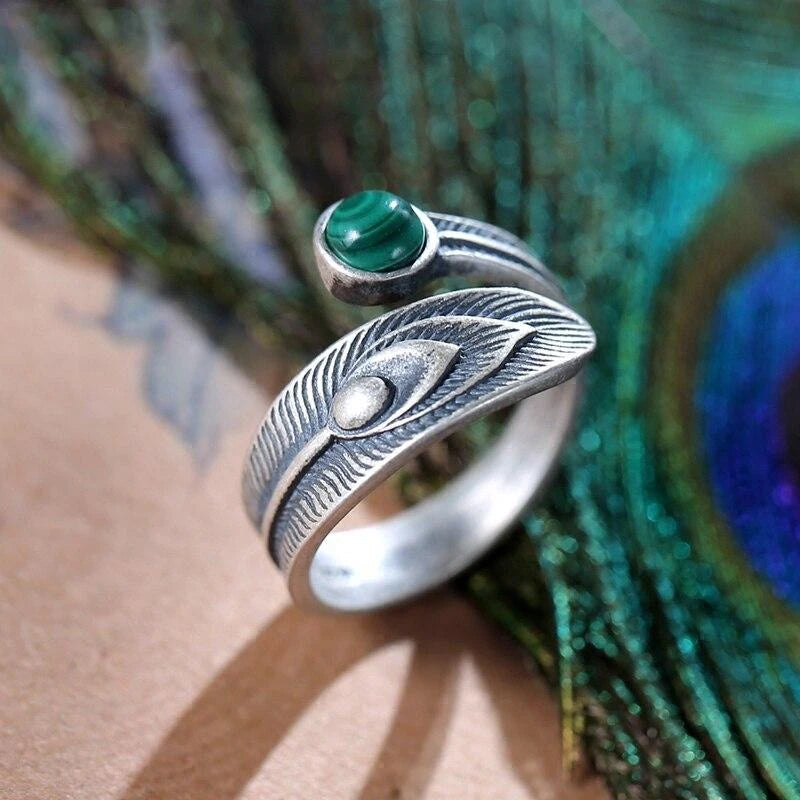 Malachite Wing Ring Made Of Silver