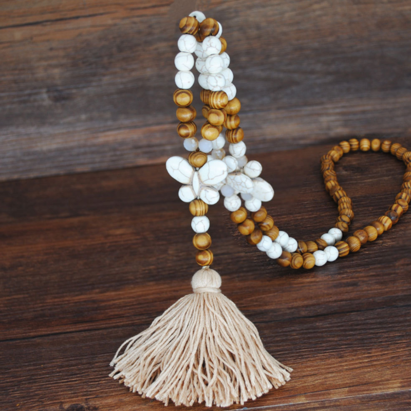 Bohemian Wooden Bead Tassel Necklace