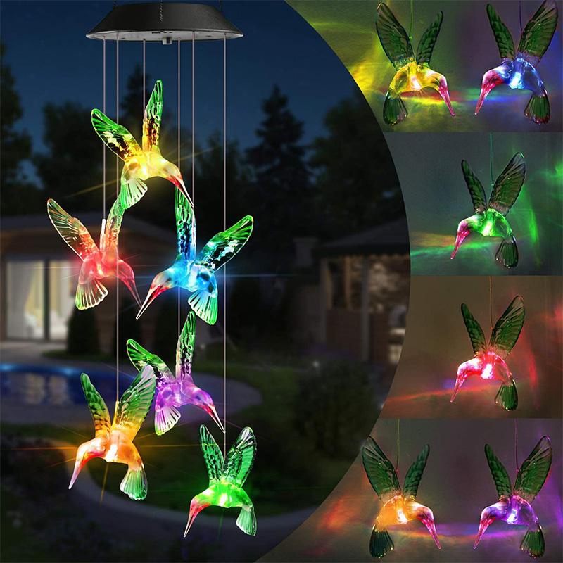 Color-Changing Solar LED Waterproof Hummingbird Wind Chimes