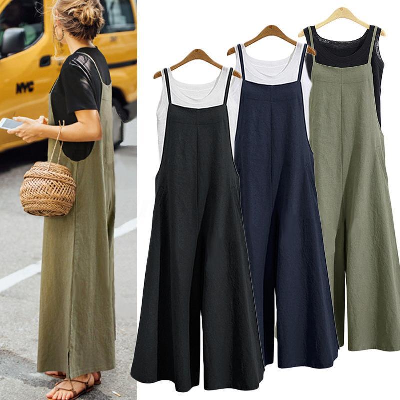 ZAOS™Summer Ladies Casual Loose Solid Tank Jumpsuit