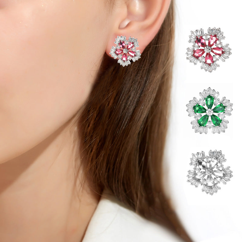 Flower inlaid ear studs