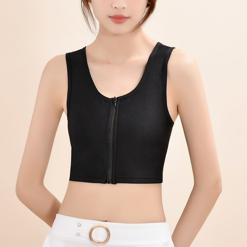 Thin front-zip bustier tank top