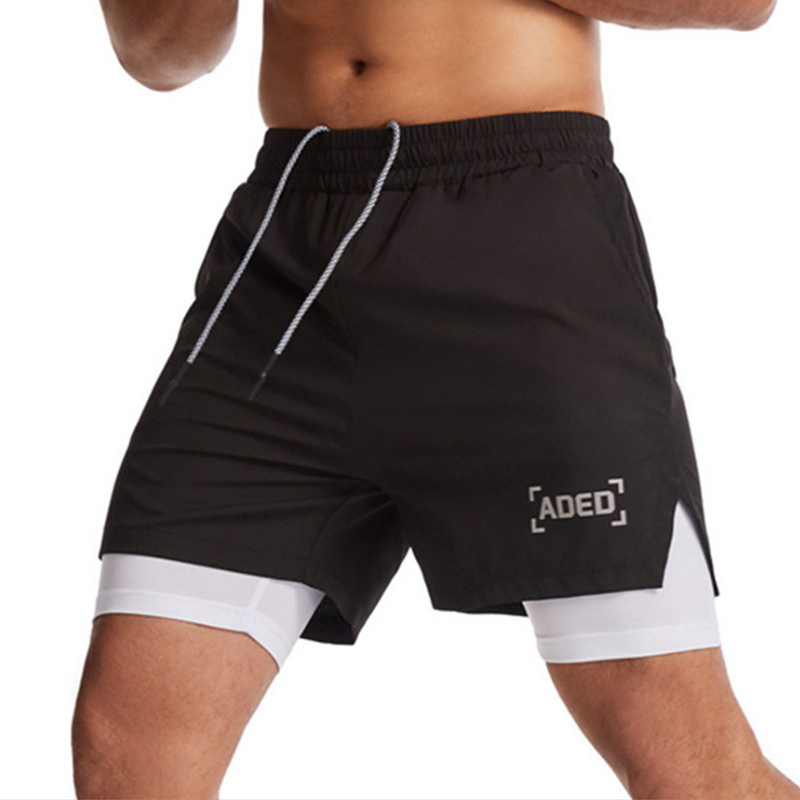 Men's woven double-layer fitness sports shorts