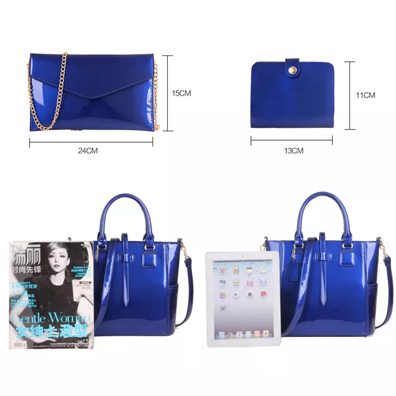 Three-piece patent leather bag