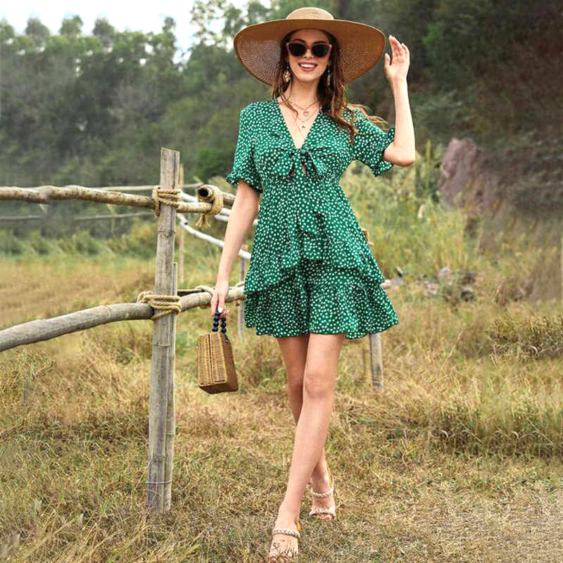 Boho style V-neck dress