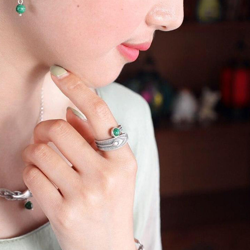 Malachite Wing Ring Made Of Silver