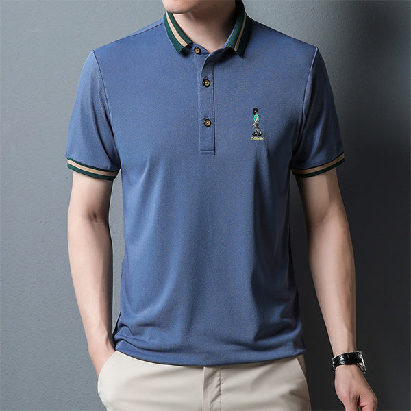 Ice silk lapel embroidered polo shirt