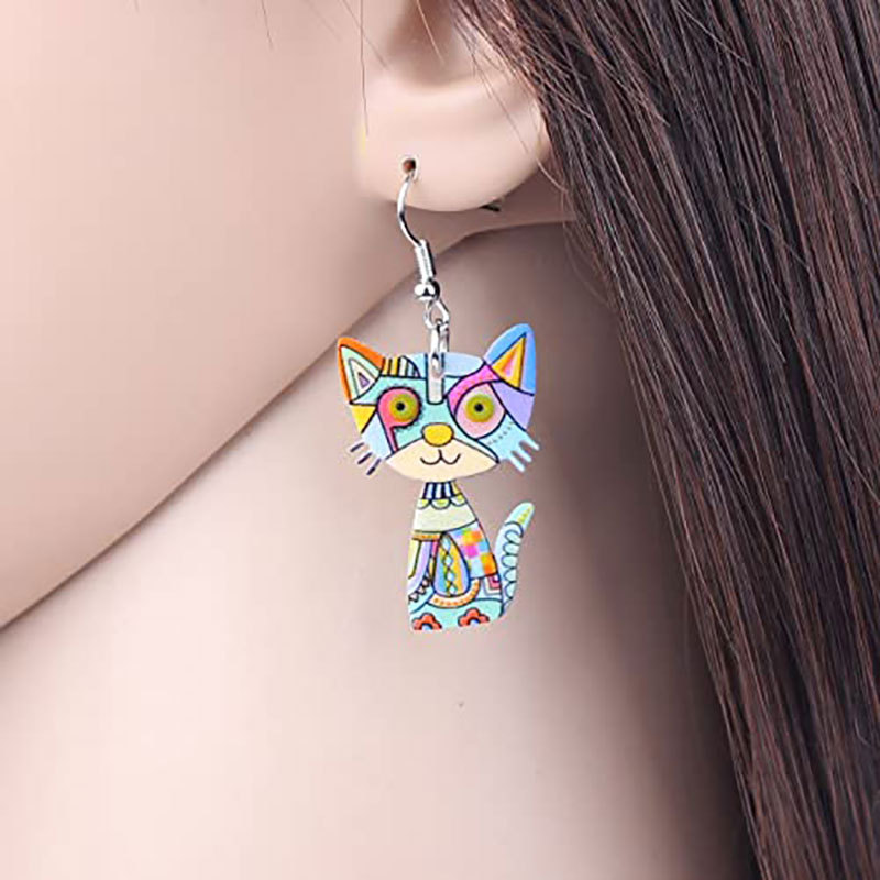 Painted Acrylic Cat Earrings