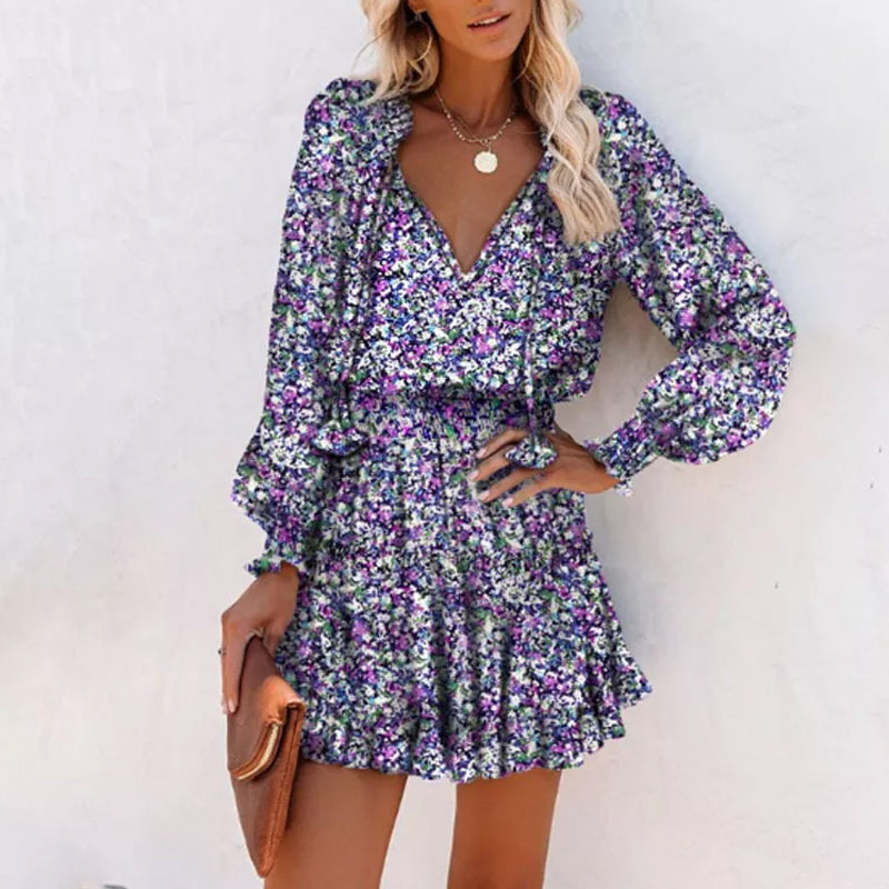 Colorful print V-neck dress