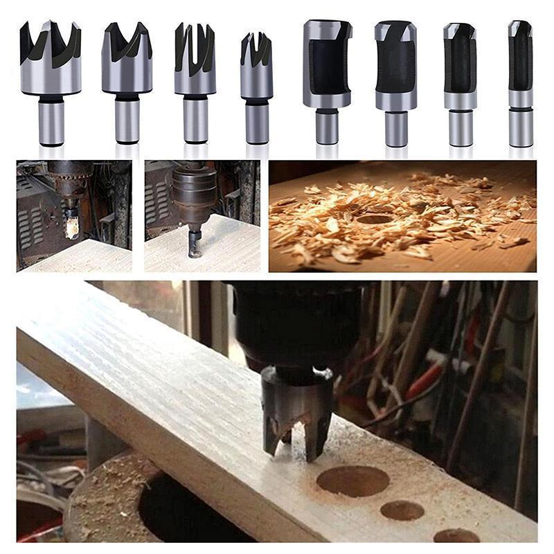 8 PCS Carbon Steel Plug Cutter Drill Bit Set(1/4'' ,3/8'' ,1/2'' ,5/8'')