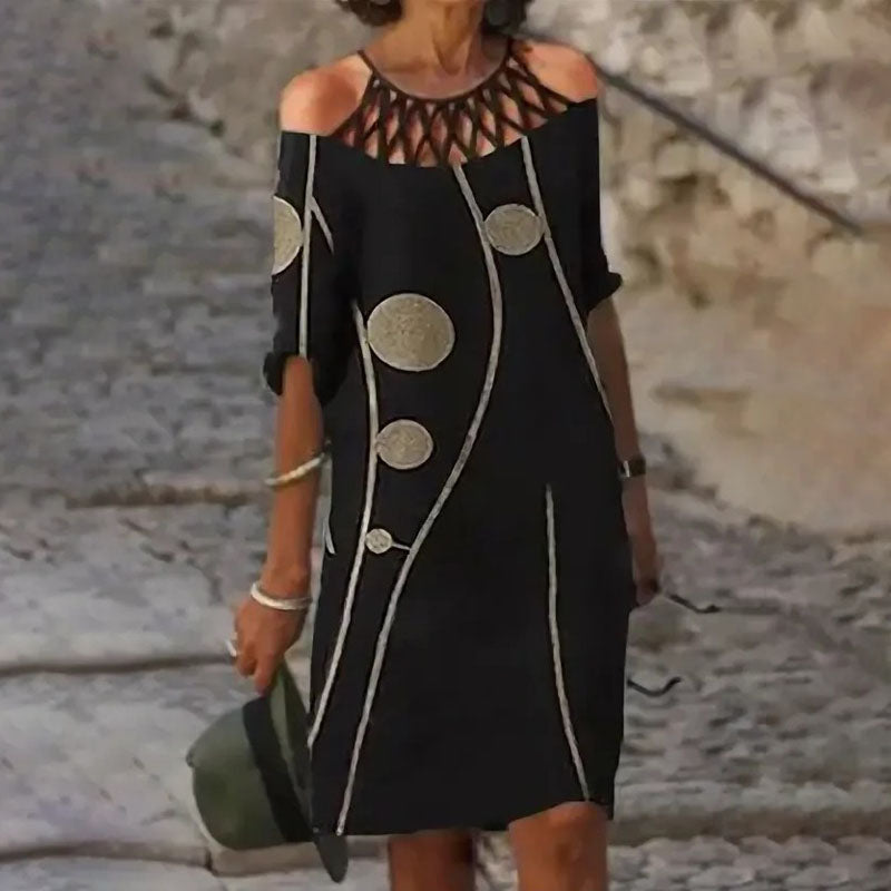 Black Cutout Print Dress