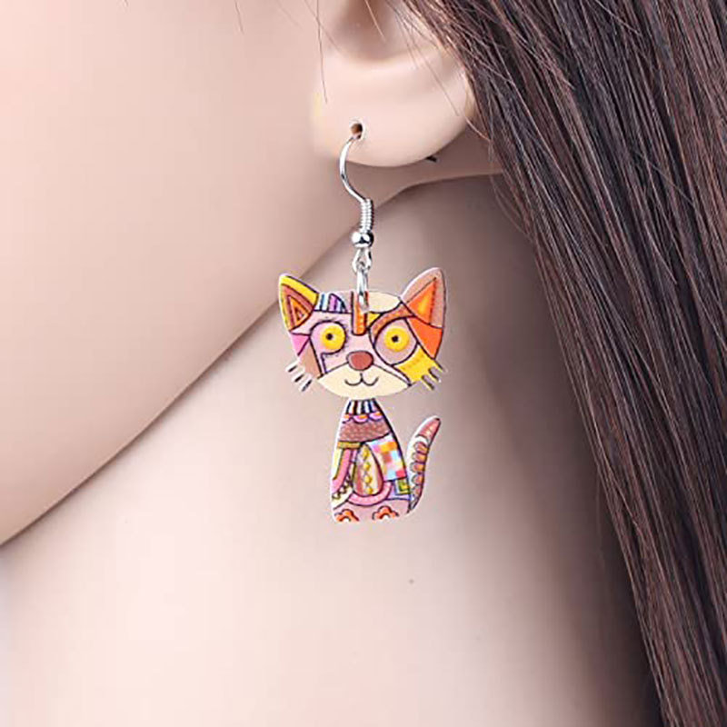 Painted Acrylic Cat Earrings