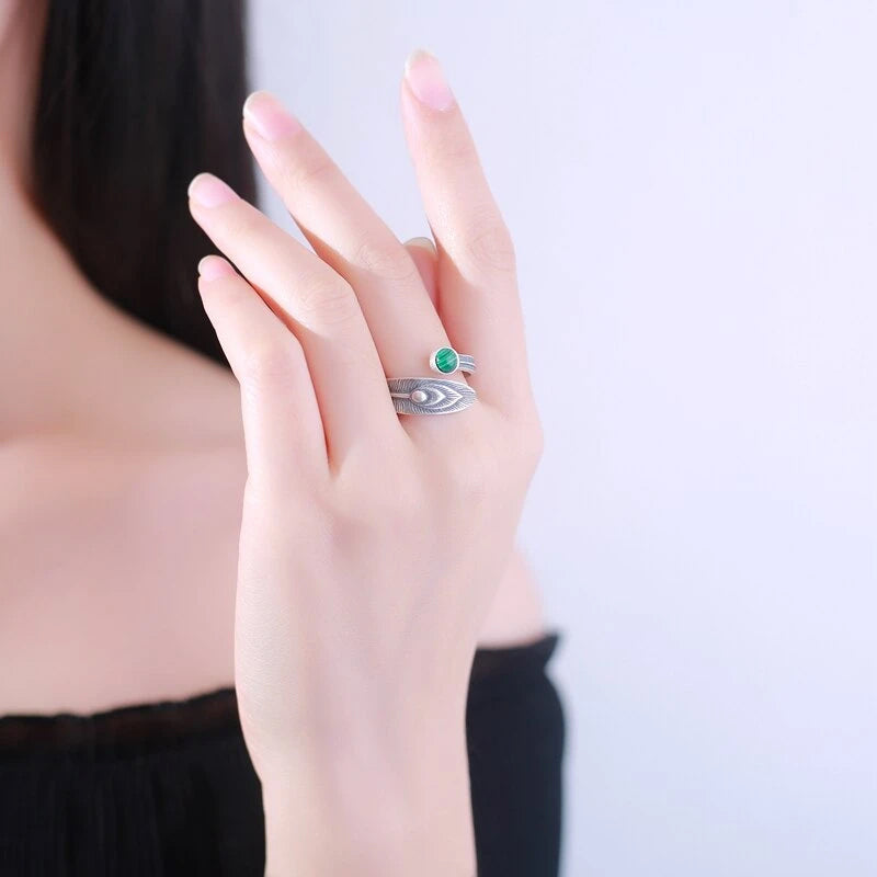 Malachite Wing Ring Made Of Silver