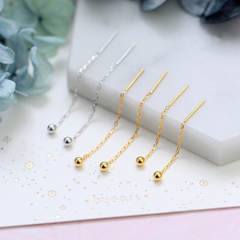 Long simple round bead all-match earrings