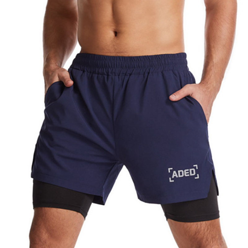 Men's woven double-layer fitness sports shorts