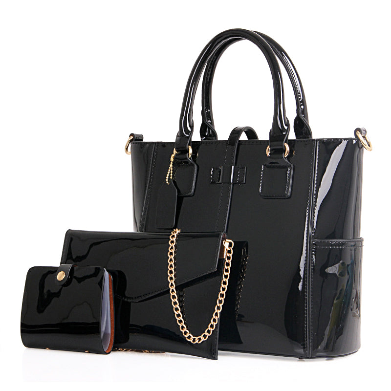 Three-piece patent leather bag