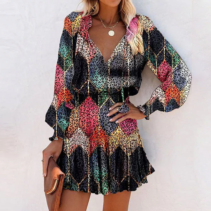 Colorful print V-neck dress