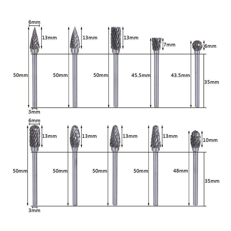 10-In-1 Tungsten Steel Grinding Head Set ( 10PCs )