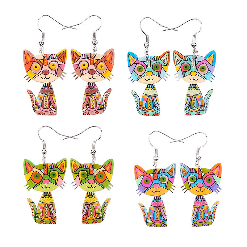 Painted Acrylic Cat Earrings