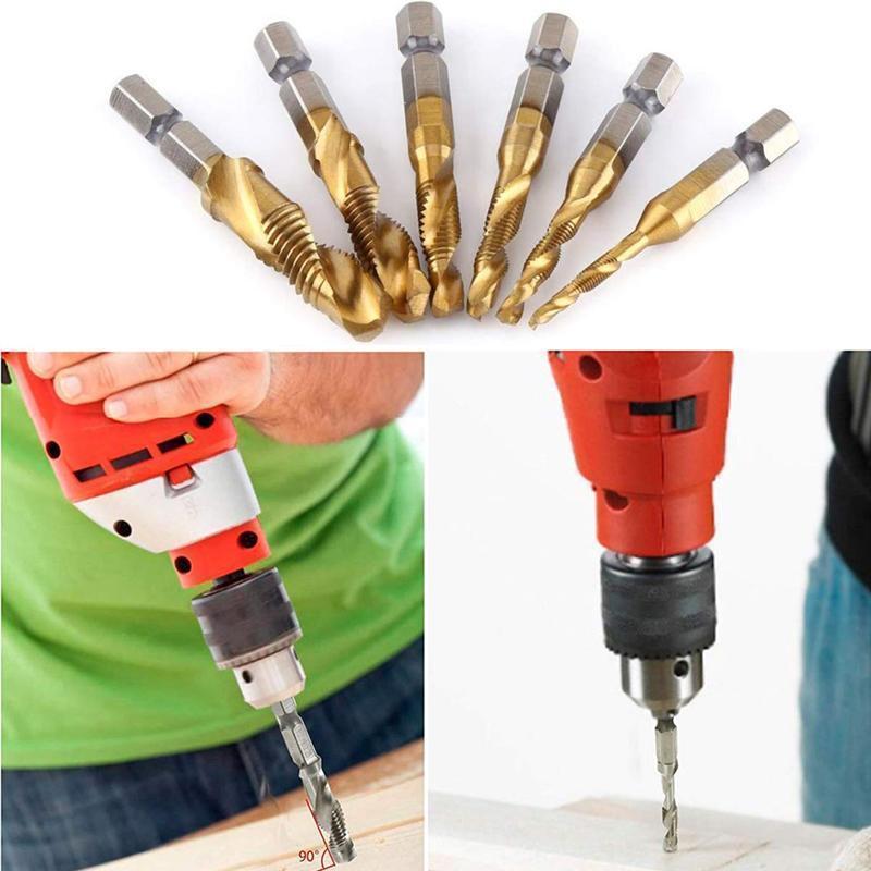 6 piece metric thread tap drill bits set