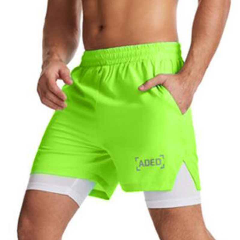 Men's woven double-layer fitness sports shorts