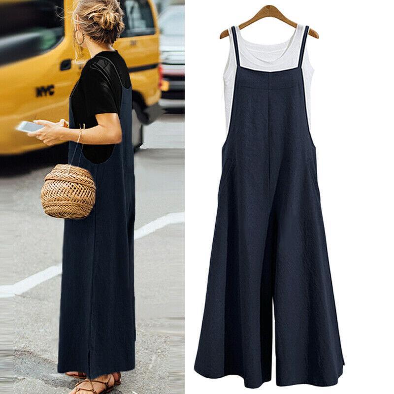 ZAOS™Summer Ladies Casual Loose Solid Tank Jumpsuit