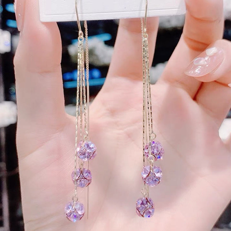 Crystal Ball Tassel Earrings